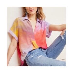 Blank London V Neck Watercolor Tie Dye Boxy Blouse XS